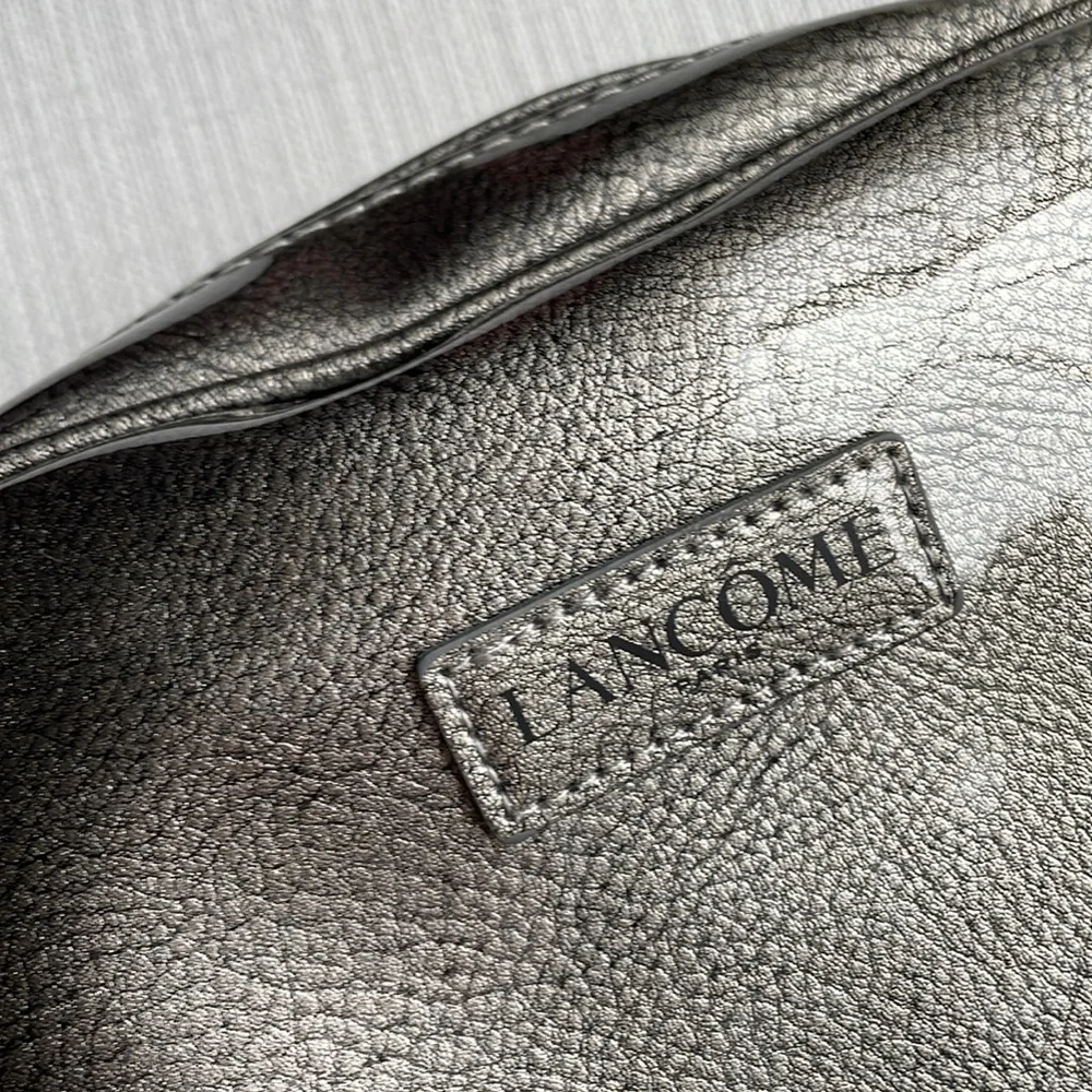 Lancome large gray silver metallic glossy cosmetics pouch